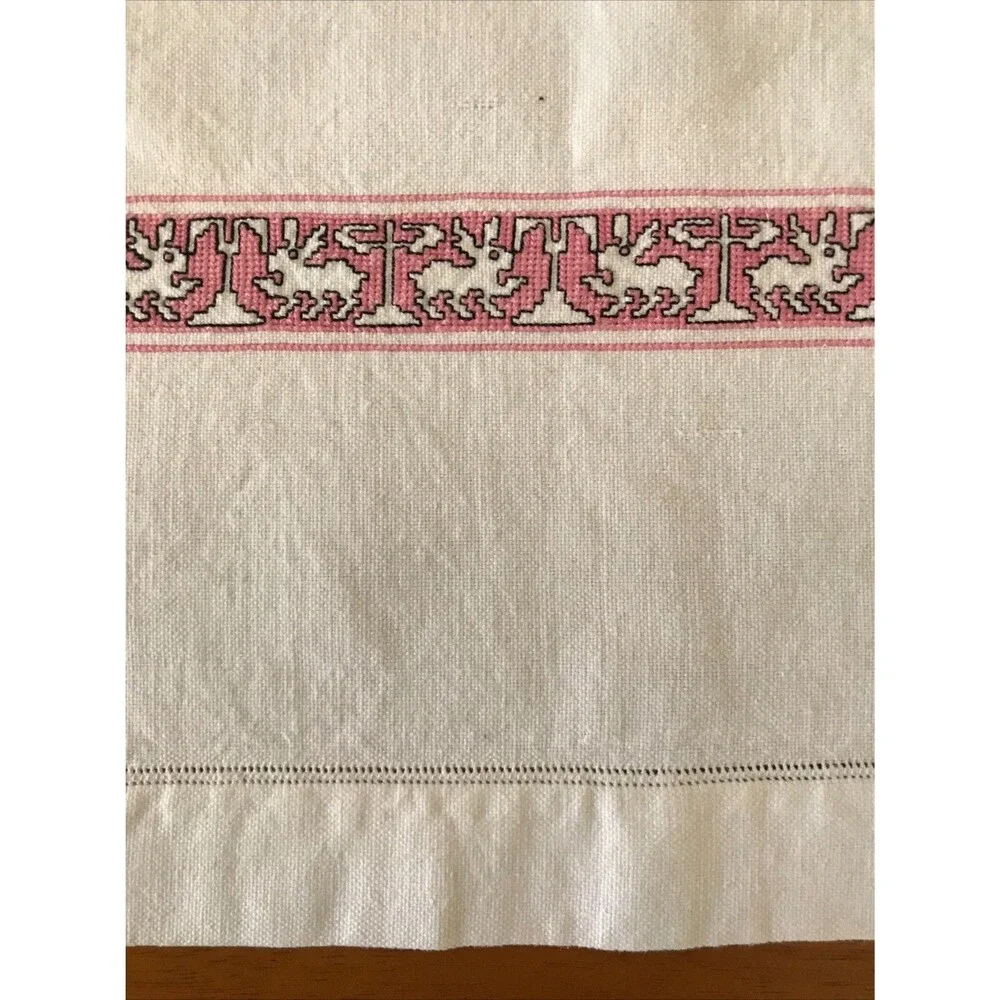 Kitchen Linen Towel Bunny Rabbit  Runner Spring Cross Stitch 22 x 53 Easter